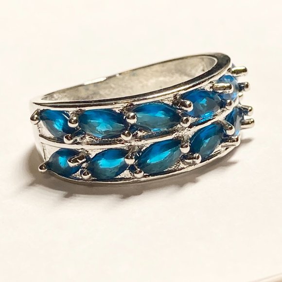 Silver Sapphire Blue Cubic Zirconia Anniversary Ring Size 7 Plated Simulated - Picture 4 of 10